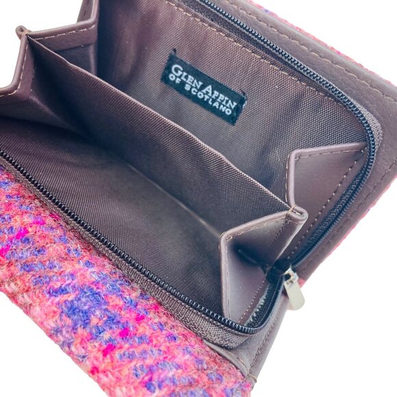 Glen Appin of Scotland Harris Tweed Pink Purple Plaid Wool Wallet Zip Coin Purse - Picture 4 of 5
